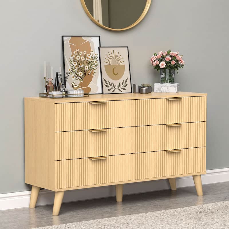 Meyreso Modern Boho Wave Wood Dresser, Wide Storage Cabinet