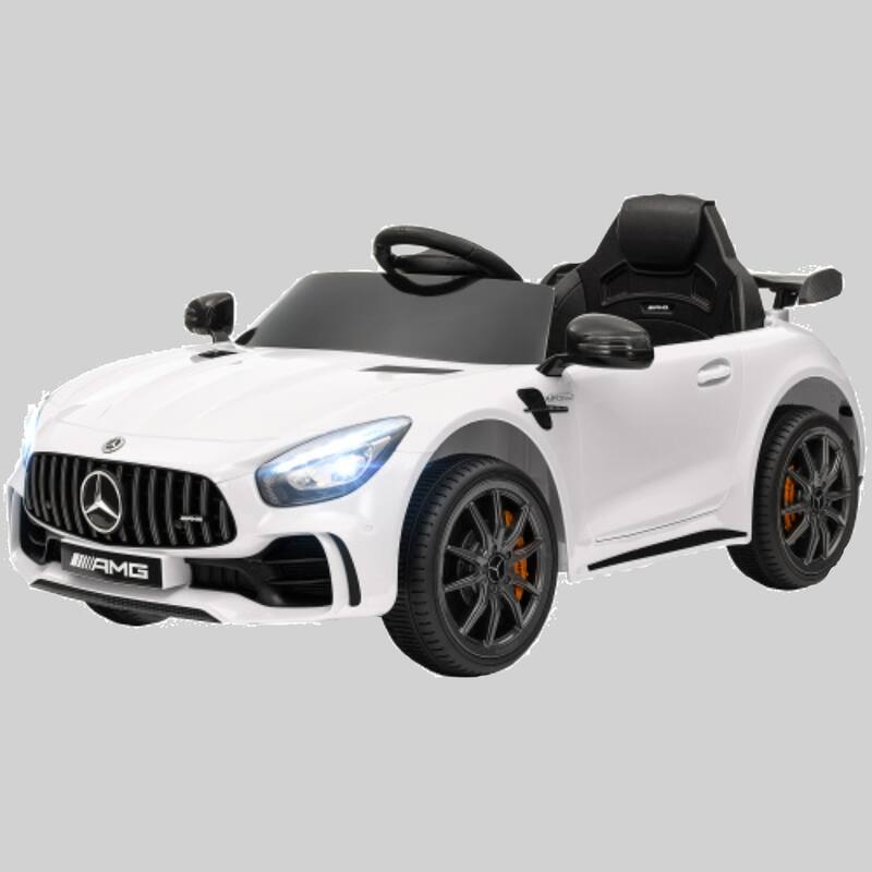 Licensed 12V Mercedes-Benz AMG GTR Kids Electric Car with Remote, Soft Start, Music, and Tail Lights - White