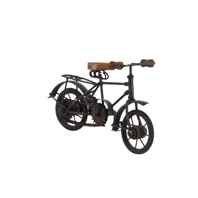 Black Metal Bike Decorative Sculpture with Wood Accents (Set of 2) - 11 x 4 x 7