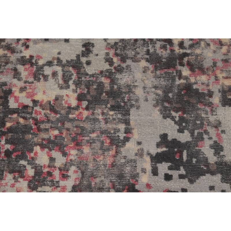 Contemporary Abstract Indian Area Rug Hand-Knotted Wool Carpet - 9'0"x 11'10"