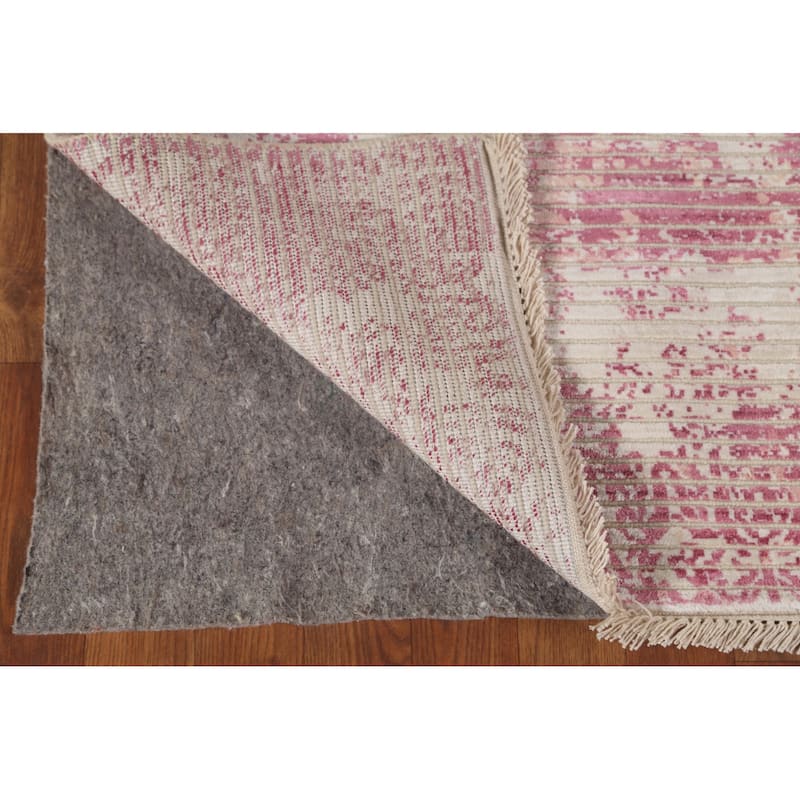 Striped Pink Abstract Modern Area Rug Hand-Knotted Wool Carpet - 6'5"x 9'8"