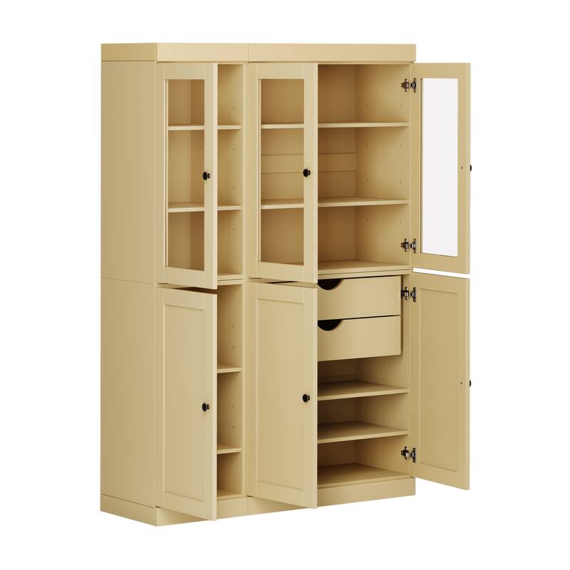 Palace Imports 100% Solid Wood 48.5" Pantry Cabinet with Clear Glass, Shaker Doors, 2-Drawers and Adjustable Shelves