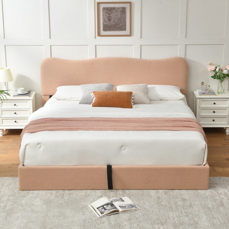 Hydraulic Lift Up Storage Upholstered Platform Bed - Pink - King
