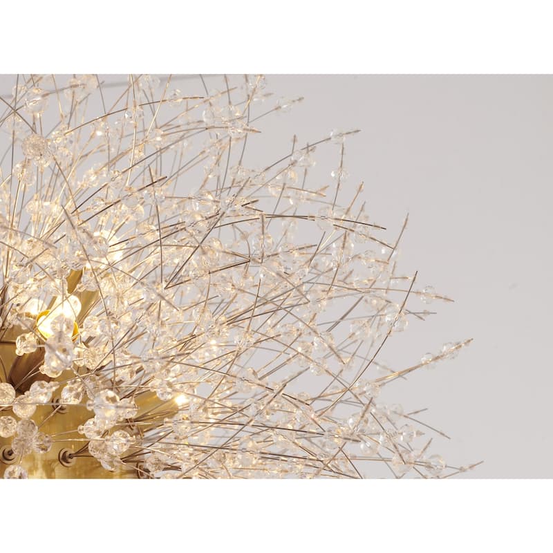 16-Light Brass Stainless Steel Chandelier With Clear Crystal Accents