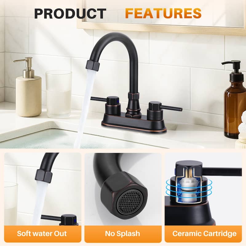 WOWOW 4-inch Dual Handle Bathroom Sink Faucet in Modern