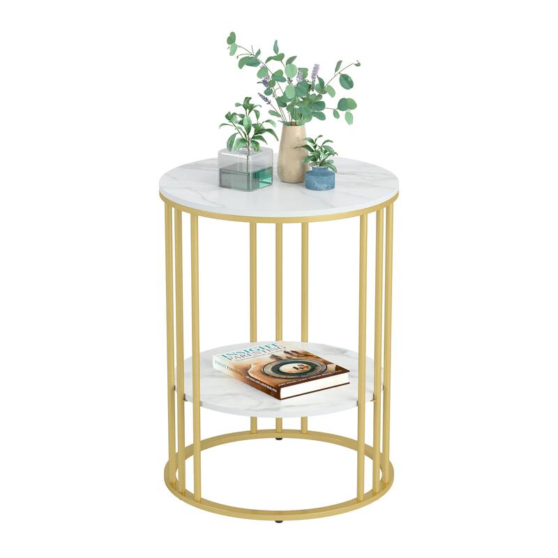 2 Tier Modern Metal Sintered Stone Round Side Table