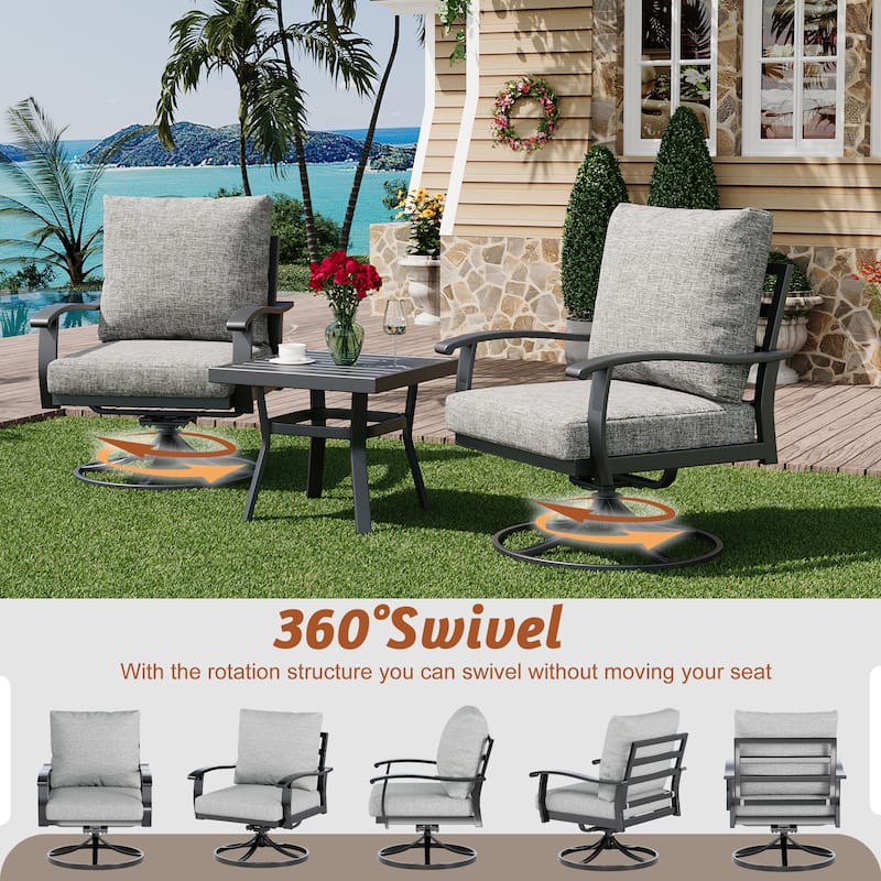 EROMMY Patio Set: 360° Swivel Rockers, Sofa, Ottomans & Table – Outdoor Conversation Set for Poolside, Garden & Deck