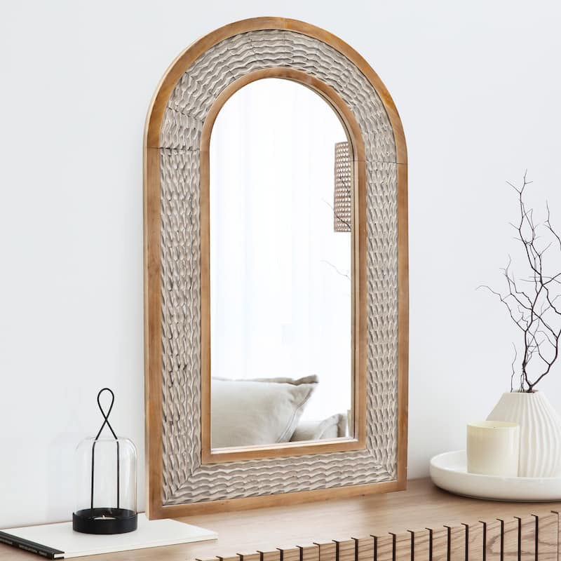 Rustic Farmhouse Wall Mirror, Natural Wood Decorative Vanity Mirror for Bedroom, Living Room, Bathroom, Entryway