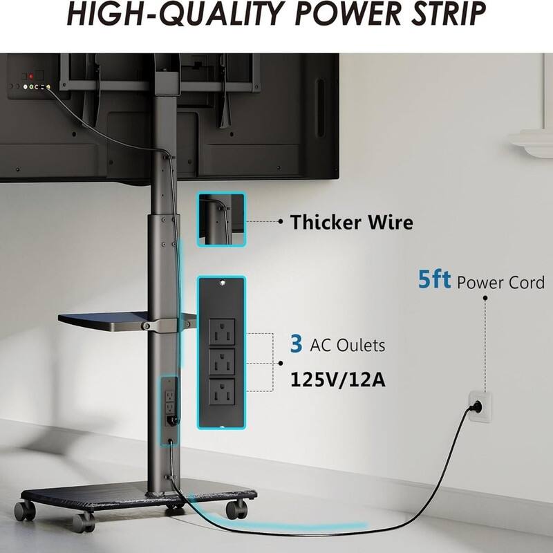 Rolling TV Stand with Power Outlets
