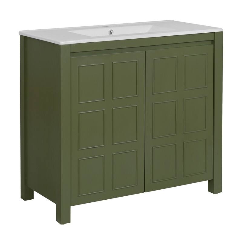Retro Style 36" Bathroom Vanity with Sink Set, Freestanding Soft-Close Bathroom Storage Cabinet with Adjustable Shelf