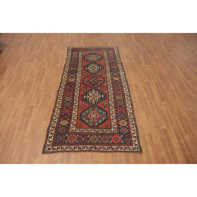 Hand Knotted Oriental 100% Wool Carpet Traditional Geometric Oranges & Rust Kazak Area Rug - 8' 5'' X 4' 2''