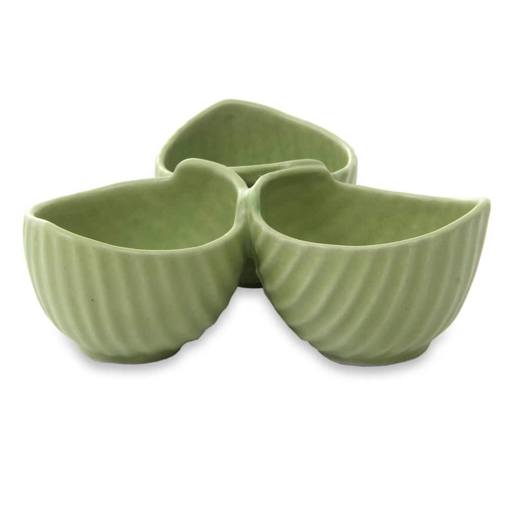 Novica Handmade Jungle Banana Leaf Ceramic Snack Bowl