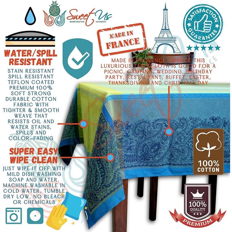 Wipeable Spill Resistant French Cotton Tablecloth
