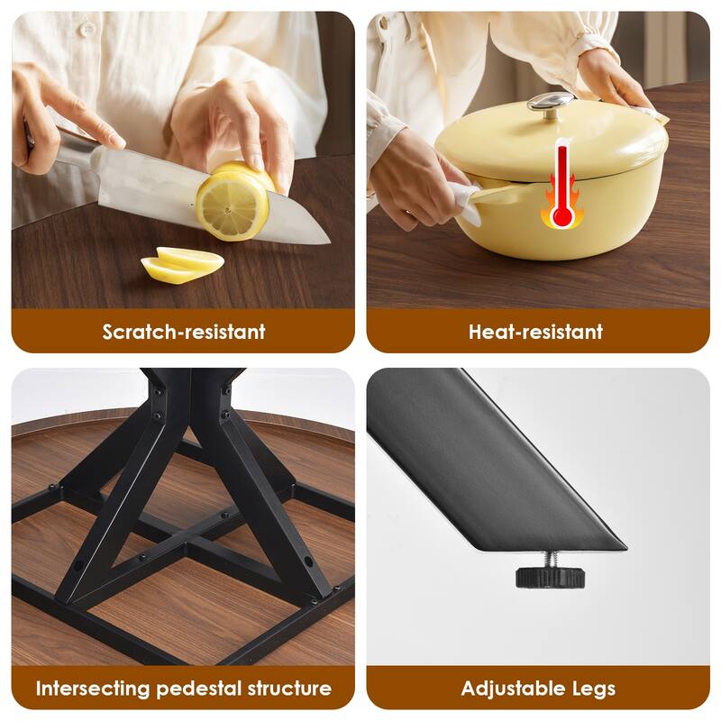 Round Dining Table Meeting Table Office Table, Wood Kitchen Table with X-Shaped Pedestal Base, Easy Assembly