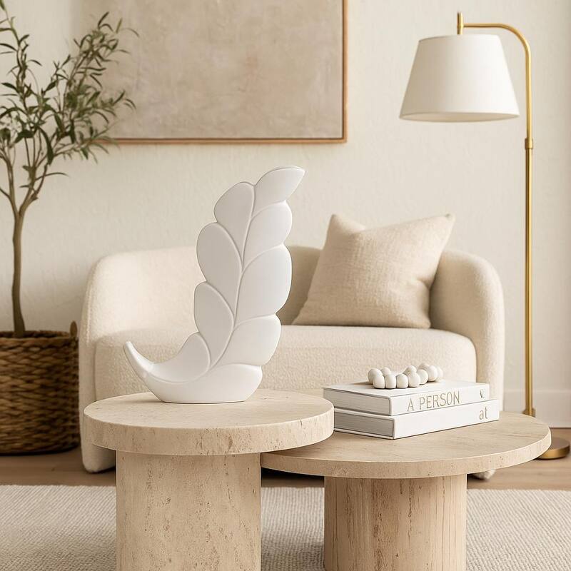 Black or White Ceramic Slanted Leaf Decorative Vase