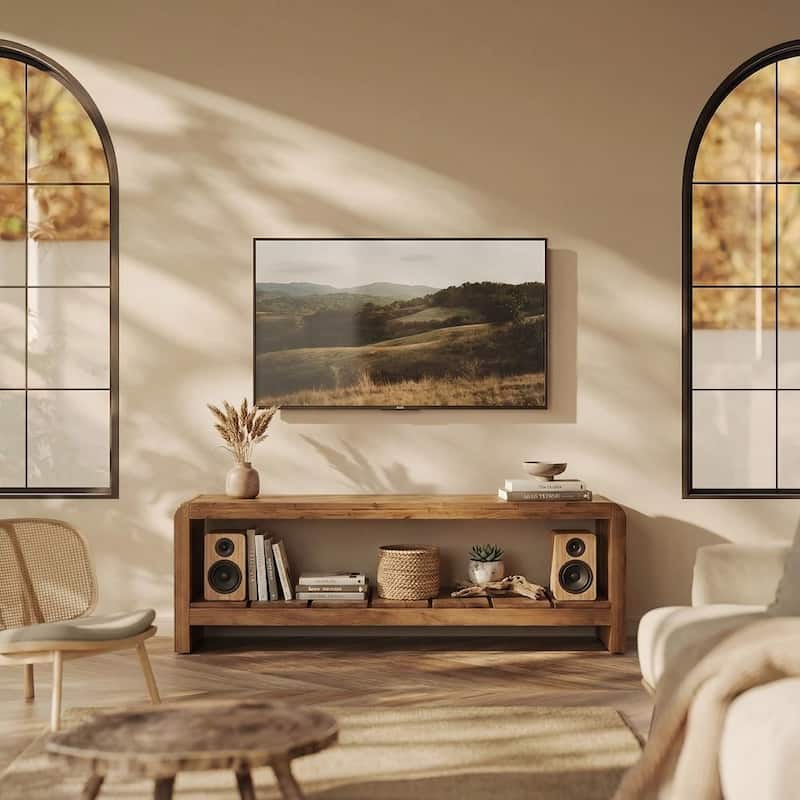 59" TV Stand for 55/60/65-Inch TVs, Solid Wood TV Console with Storage Shelf