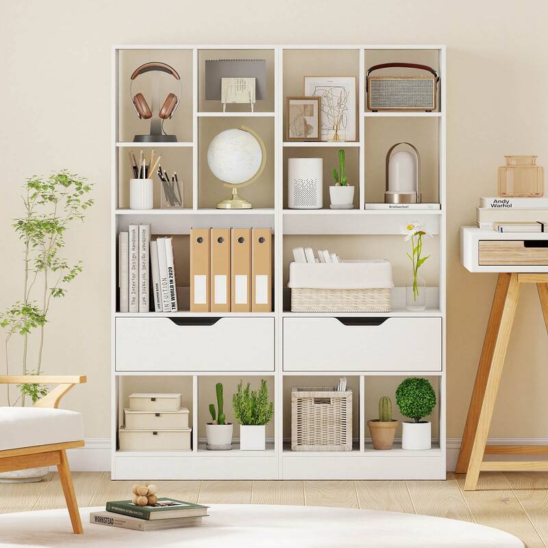Costway 1 PCS 51” Tall Bookcase with Drawer 7 Open Cubes Anti-toppling - See Details