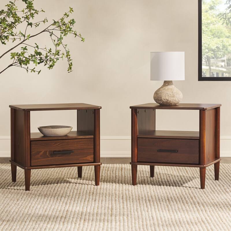 Middlebrook Designs Mid-Century Modern Solid Wood Spindle Nightstand (Set of 2) - Walnut