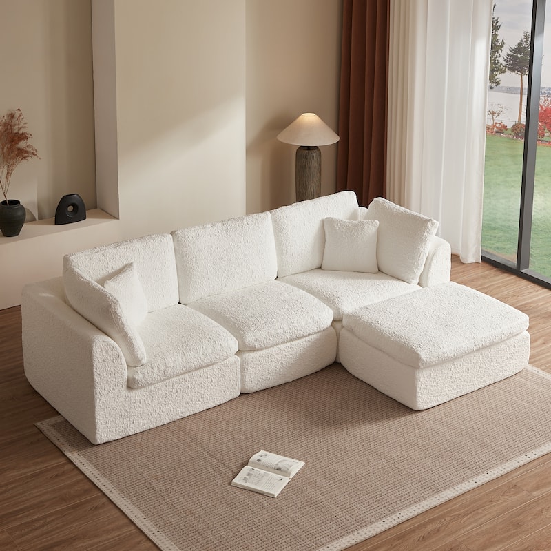 GDFStudio - 110" Cloud Modular Convertible L-Shaped 3-Seater Sectional Sofa with Ottoman
