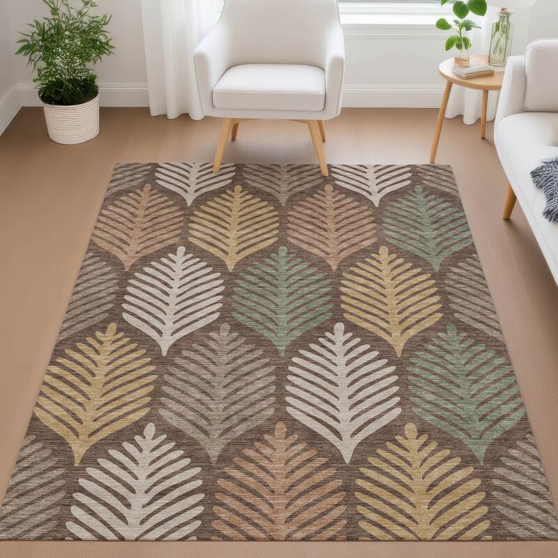 Machine Washable Indoor/ Outdoor Modern Fern Chantille Rug