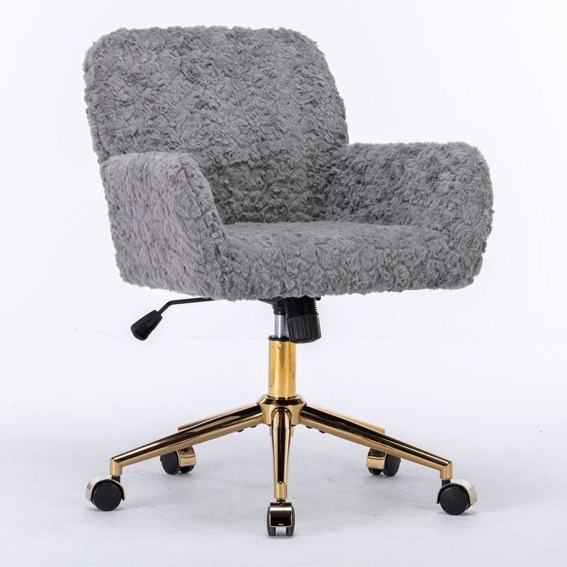 Modern Artificial Rabbit Hair Height Adjustable 360 Swivel Task Chair with Metal Base