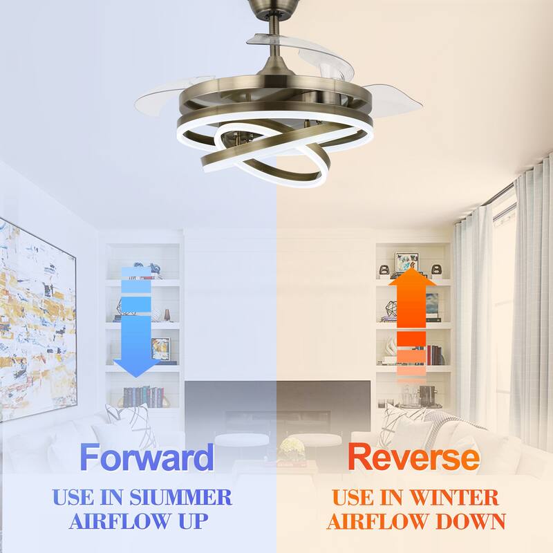 Bella Depot 42" Modern Retractable DIY Shape Ceiling Fan with Remote, 6-Speed Reversible Ceiling Fan with LED Light