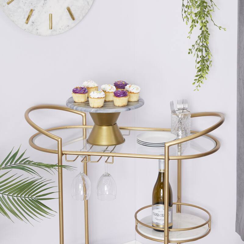Marble Cake Stand with Gold Base - White or Gray - Roche River Decor
