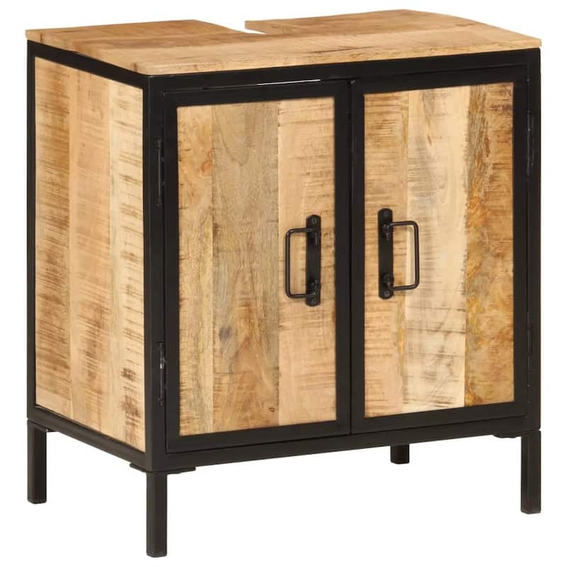 vidaXL Bathroom Sink Cabinet Natural wood Solid mango wood, Iron Medium - 13.8 x 21.7 x 23.6 in