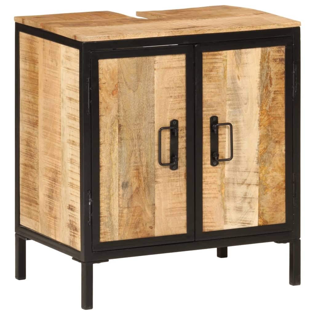 vidaXL Bathroom Sink Cabinet Natural wood Solid mango wood, Iron Medium - 13.8 x 21.7 x 23.6 in