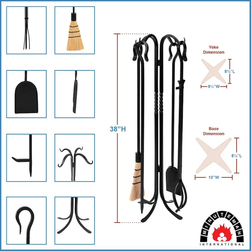 Achla Designs Shepherd's Hook II Mini Fireplace Set of 4 Tools, 38.5 Inch Tall, Black