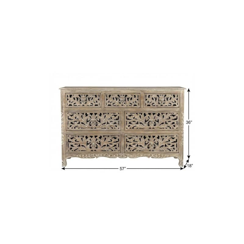 HomeRoots 57" Gray Solid Wood Seven Drawer Dresser