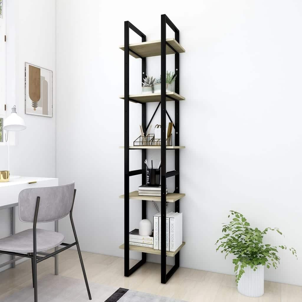 vidaXL 5-Tier Book Cabinet Sonoma Oak 15.7"x11.8"x68.9" Engineered Wood - 15.7" x 11.8" x 69.9"