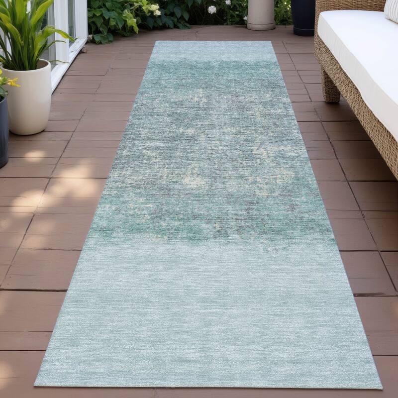 Machine Washable Indoor/Outdoor Border Ombre Chantille Rug - Teal - 2'3" x 7'6"