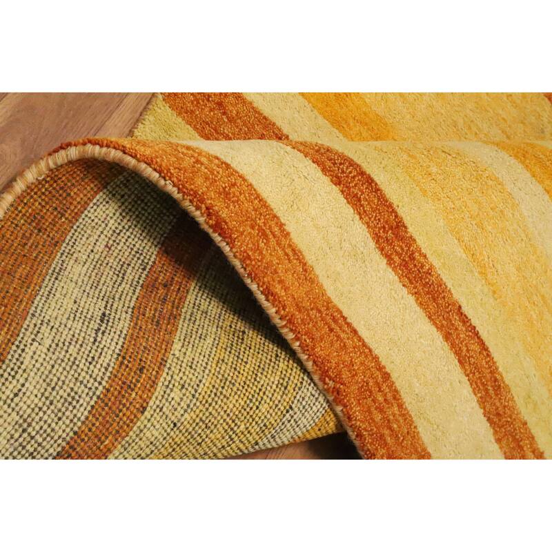 Hand Knotted Oriental 100% Wool Carpet Modern Stripe Yellow & Gold Gabbeh Area Rug - 5' 9'' X 3' 10''