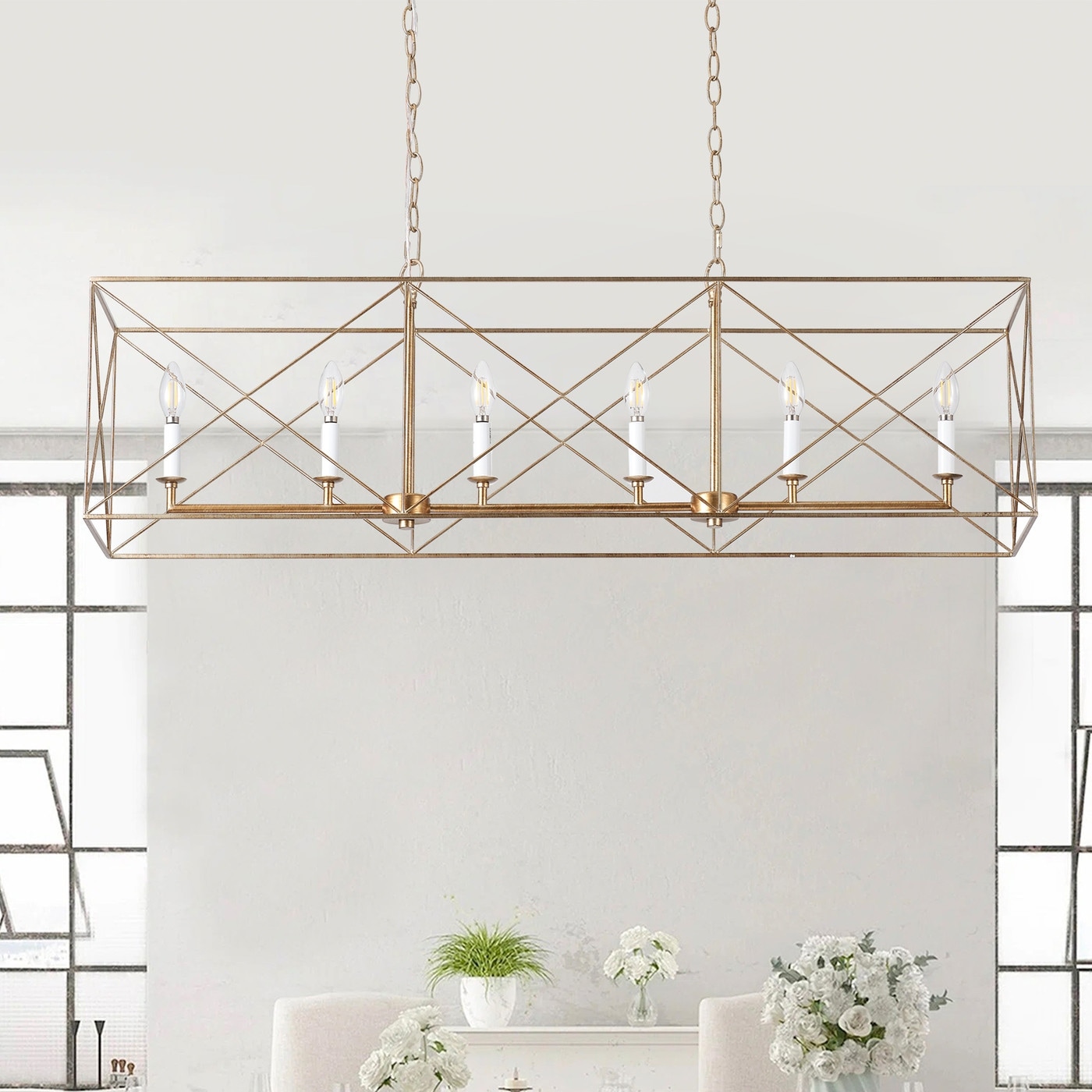 Farmhouse Gold 6-Light Rectangle Kitchen Island Chandelier