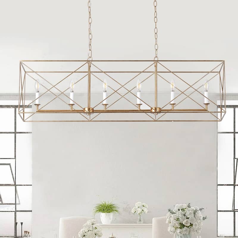 Farmhouse Gold 6-Light Rectangle Kitchen Island Chandelier - Gold