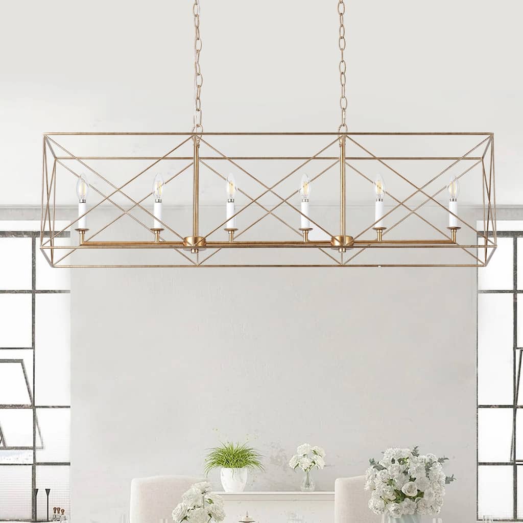 Farmhouse Gold 6-Light Rectangle Kitchen Island Chandelier