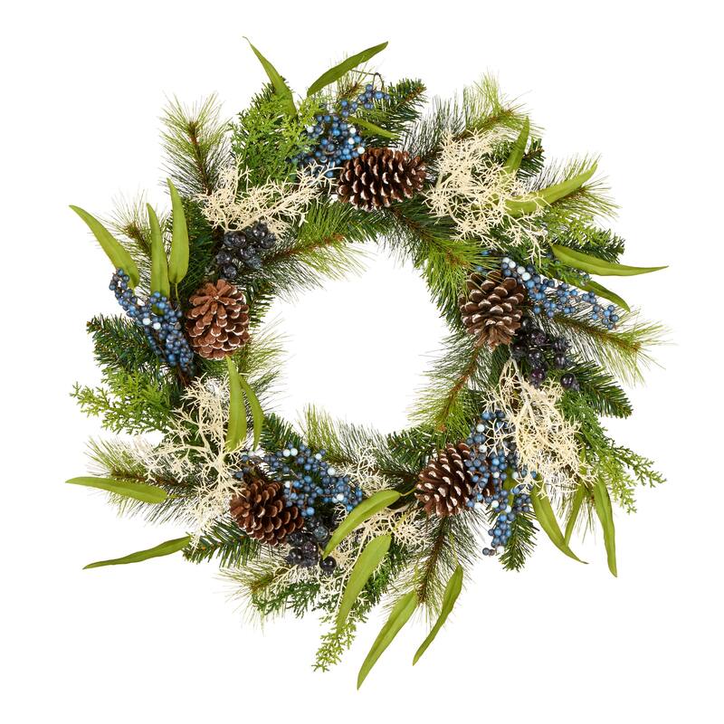 National Tree Company 2 ft. Artificial Christmas Blueberry Fields Wreath with Pinecones and Blueberries - 2 ft
