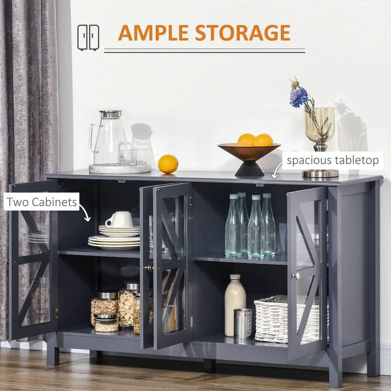 Sideboard, Buffet Cabinet with Tempered Glass Doors and Adjustable Storage Shelf, Credenza - Gray