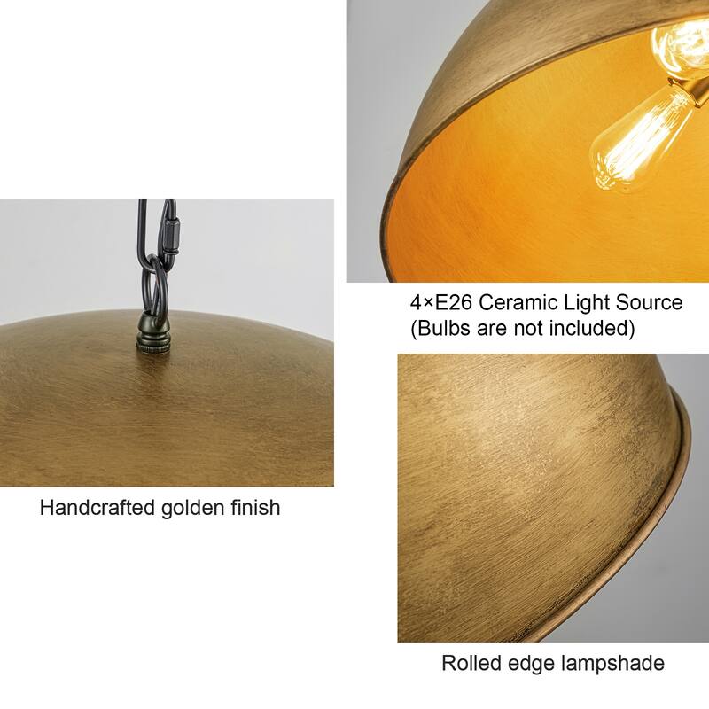 4-Light 23.6 in. Industrial Farmhouse Metal Dome Pendant Light for Dining Room - 23.6 in.
