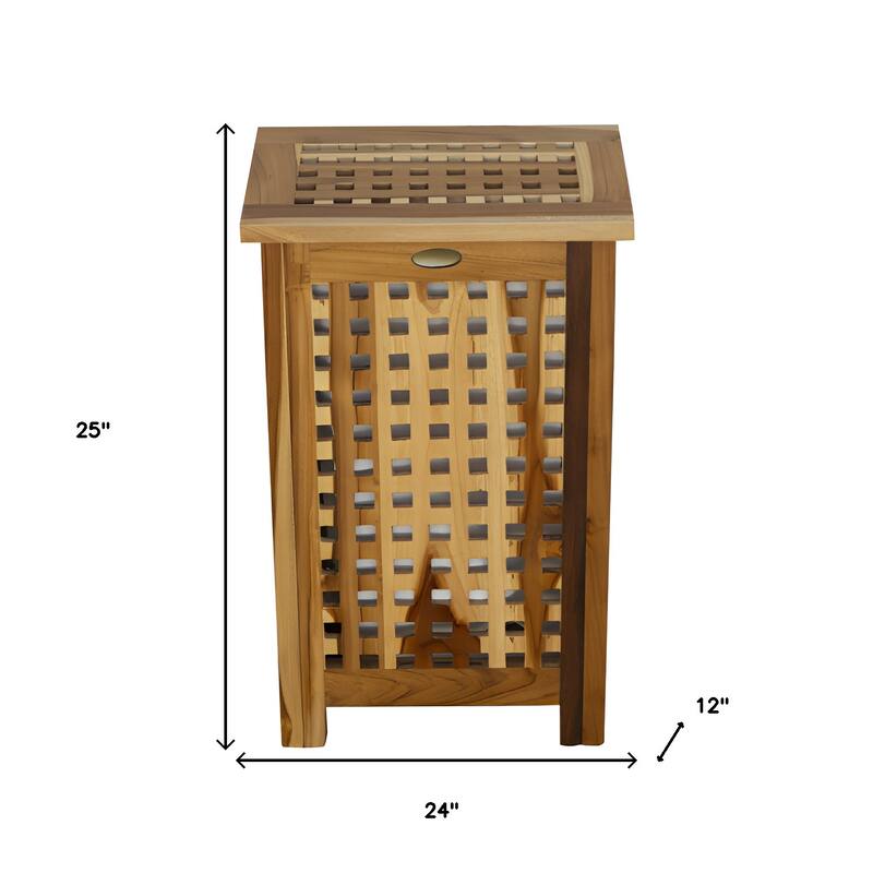 HomeRoots 24" Brown Solid Wood Lattice Laundry Hamper With Lid
