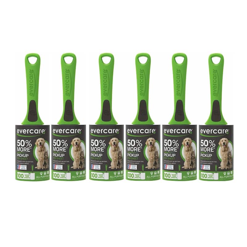Evercare All Purpose Sticks Pet Hair Lint Rollers - 100 Sheets Each - Pack of 6