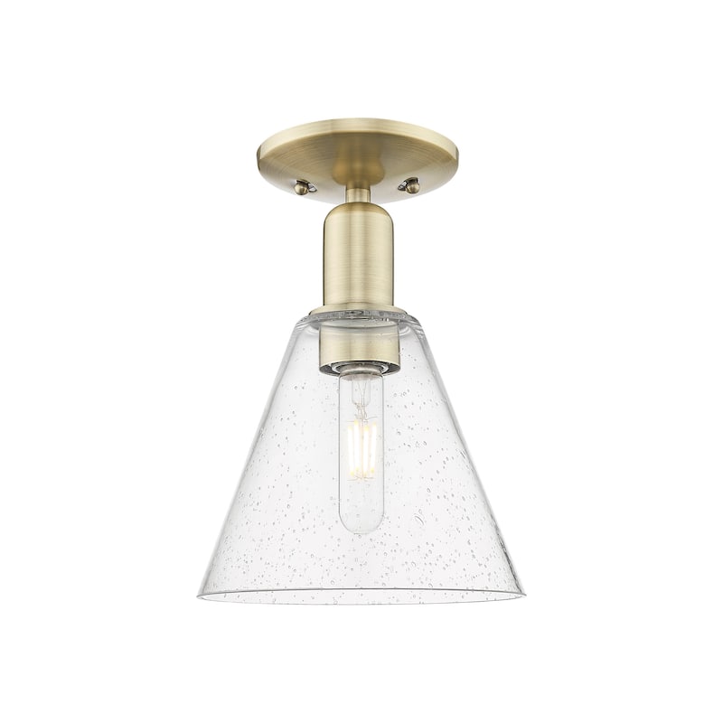 Innovations Lighting 716-1C-12-8 Berkshire Glass Semi-Flush Berkshire - Antique Brass / Seedy
