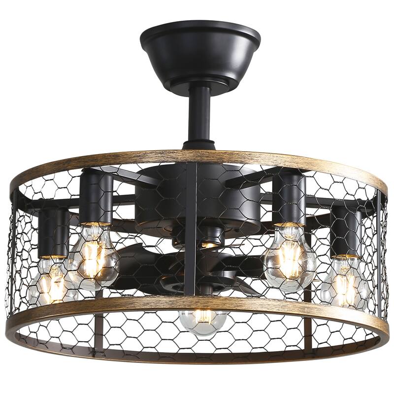 20 Inch Farmhouse Ceiling Fan Light Flush Mount Caged Lights Kit With Remote Control