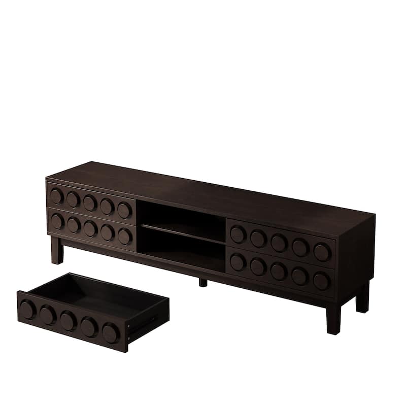 Mid-Century Modern TV Stand with 4 Drawers, Entertainment Console for TVs up to 75", Wood Media Center for Living Room