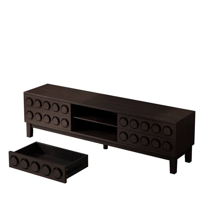 Modern Mid-Century TV Stand, for TVs Up to 75" with 4 Drawers and Cable Management, for Living Room and Office, Dark Brown
