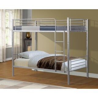 Twin over Twin Size Modern Style Metal Bunk Bed with Safe Stairs