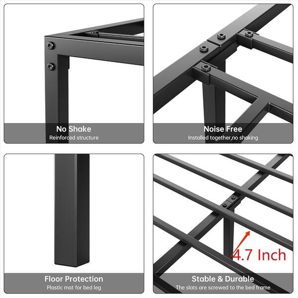 Garvee 6 in Queen Size Metal Platform Bed Frame Black Bed Frame with Steel Slat Support Under Bed Storage 1000 Lbs Heavy Duty Weight Capacity No Box Spring Needed Easy to Assembly