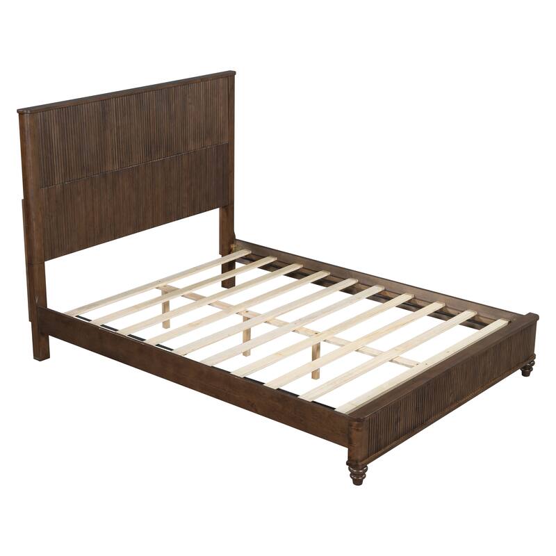 Solid Wood Bed Frame,Queen Platform Bed Frame with Headboard,Tall Headboard Natural Wood Bed ,No Box Spring Needed,Walnut