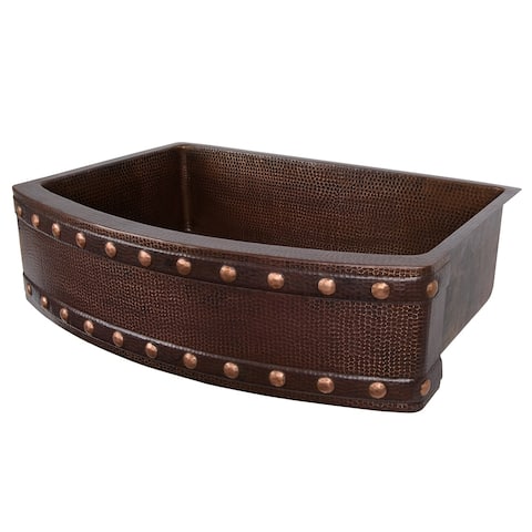 33-in Hammered Copper Rounded Apron Front Single Basin Kitchen Sink with Barrel Strap Design (KASRDB33249BS)